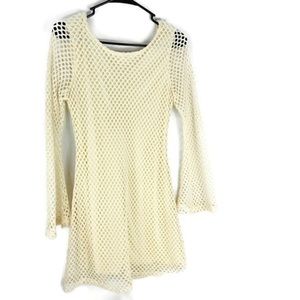 Venus Ivory Fish Net Bell Sleeve Mini Dress